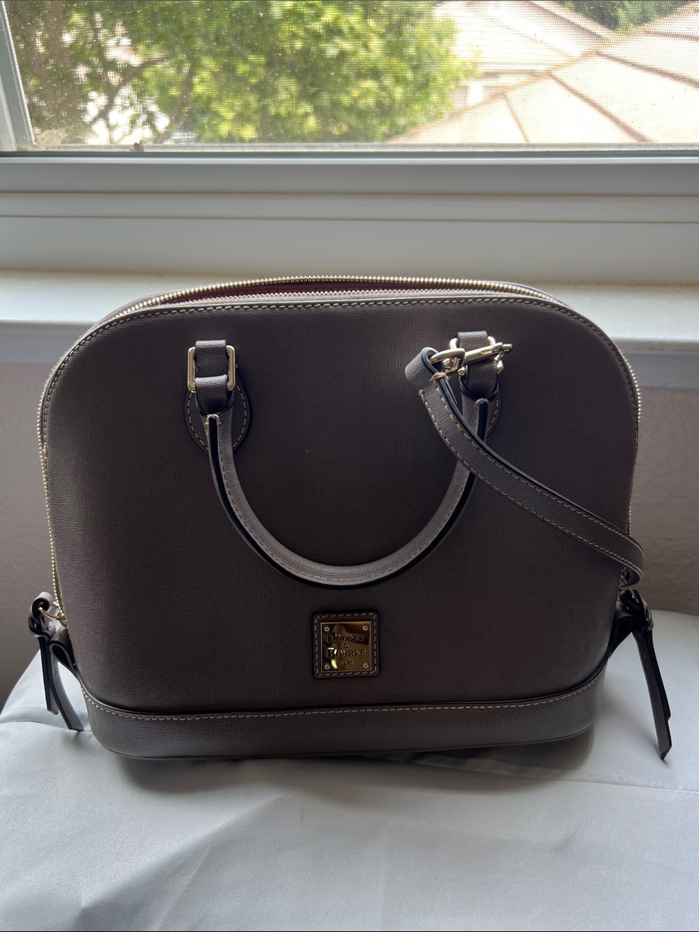 Dooney & Bourke Gray Dome Satchel with Gold Hardware